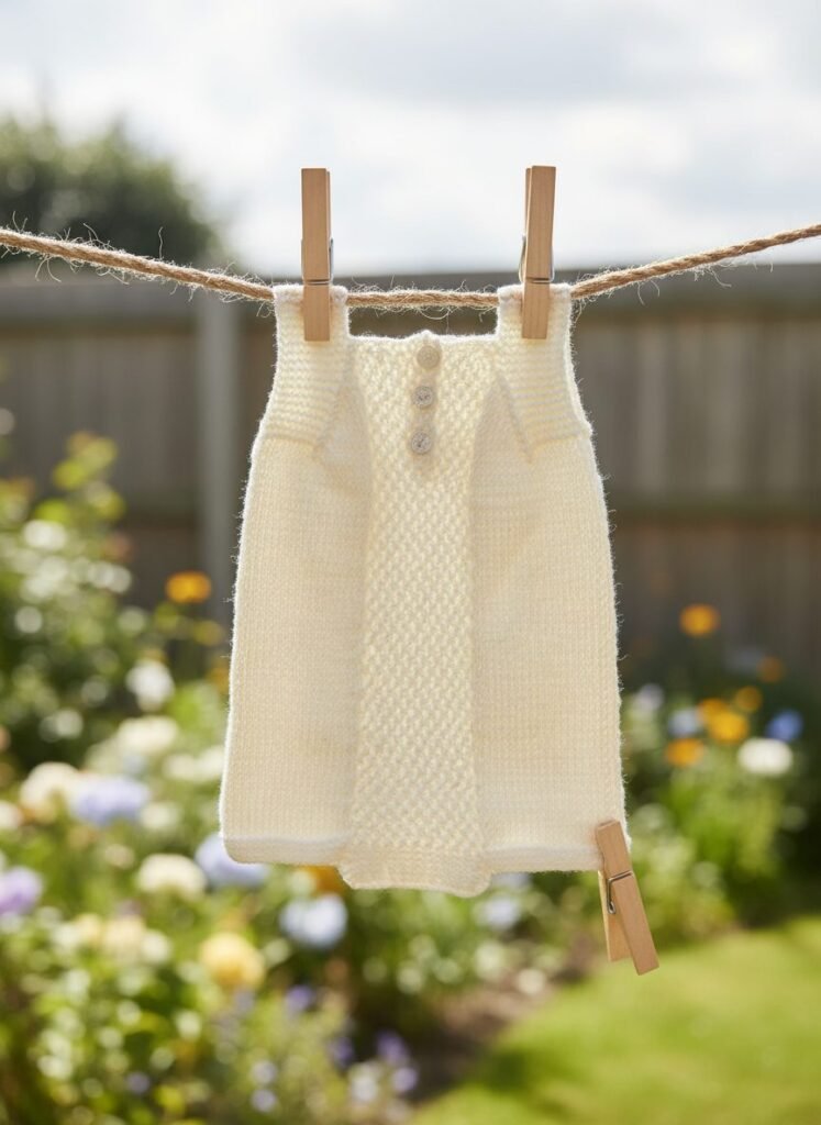 Barboteuse bébé tricotée main écrue, 3 mois