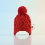 Bonnet bébé à pompon tricoté main rouge, de 3 à 6 mois