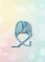 Bonnet bébé aviateur tricoté main bleu ciel, de 3 à 6 mois, vue 3