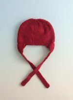 Bonnet bébé aviateur tricoté main rouge framboise, de 3 à 9 mois, vue 2