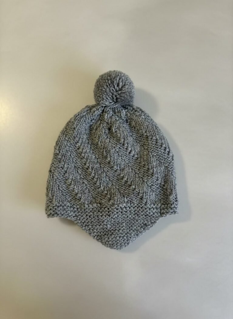 Bonnet bébé tricoté main gris, 6 mois