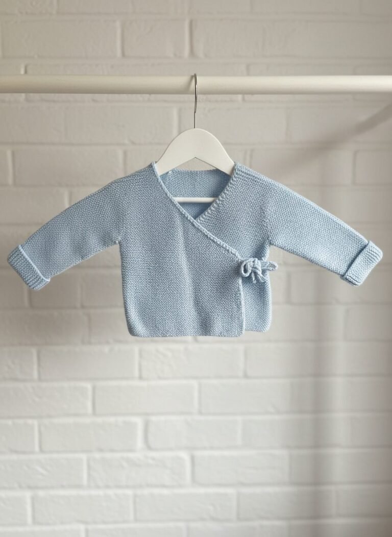 Brassière bébé tricotée main bleu ciel, de 3 à 6 mois