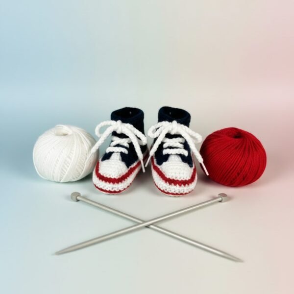 Chaussons bébé façon baskets tricotés main, de 3 à 6 mois