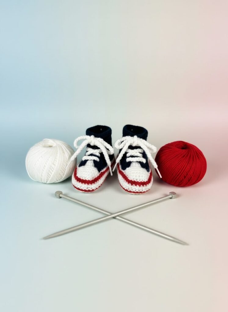 Chaussons bébé façon baskets tricotés main, de 3 à 6 mois