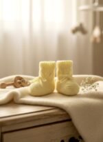Chaussons bébé tricotés main jaune clair, 3 mois, vue 3