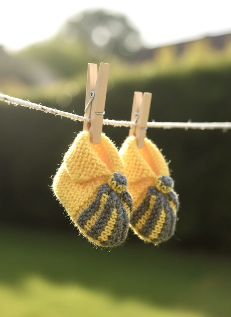 Chaussons bébé tricotés main jaunes par Mamie Nadine, de 3 à 6 mois