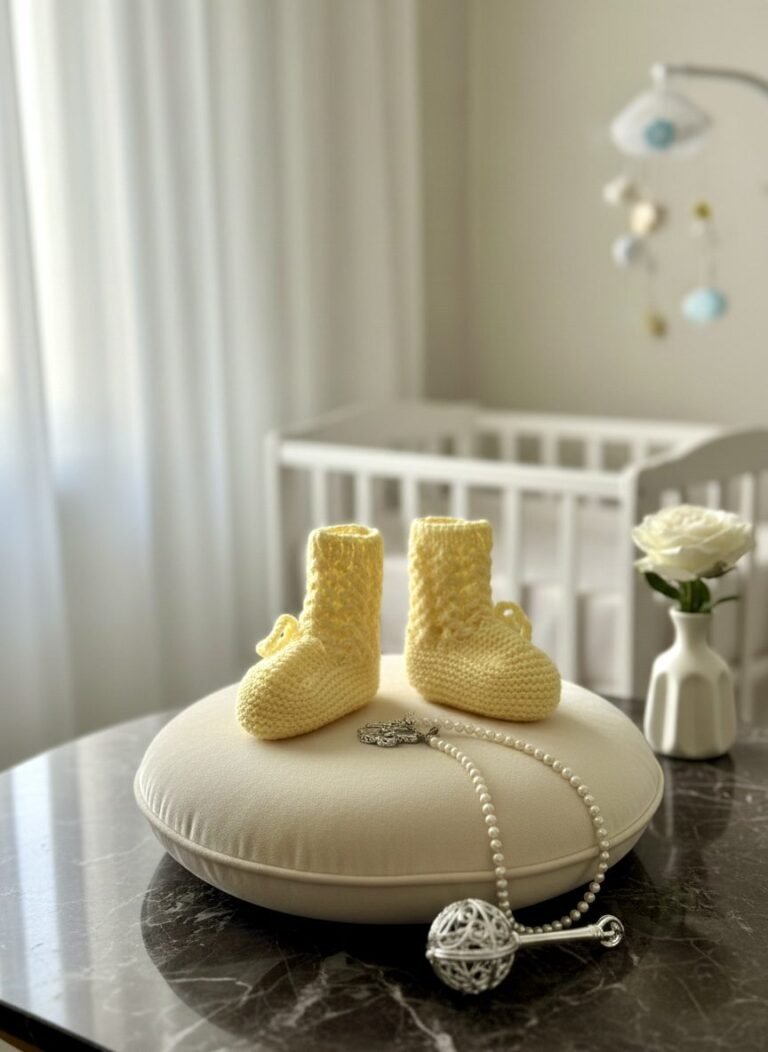 Chaussons bébé tricotés main jaunes, 3 mois