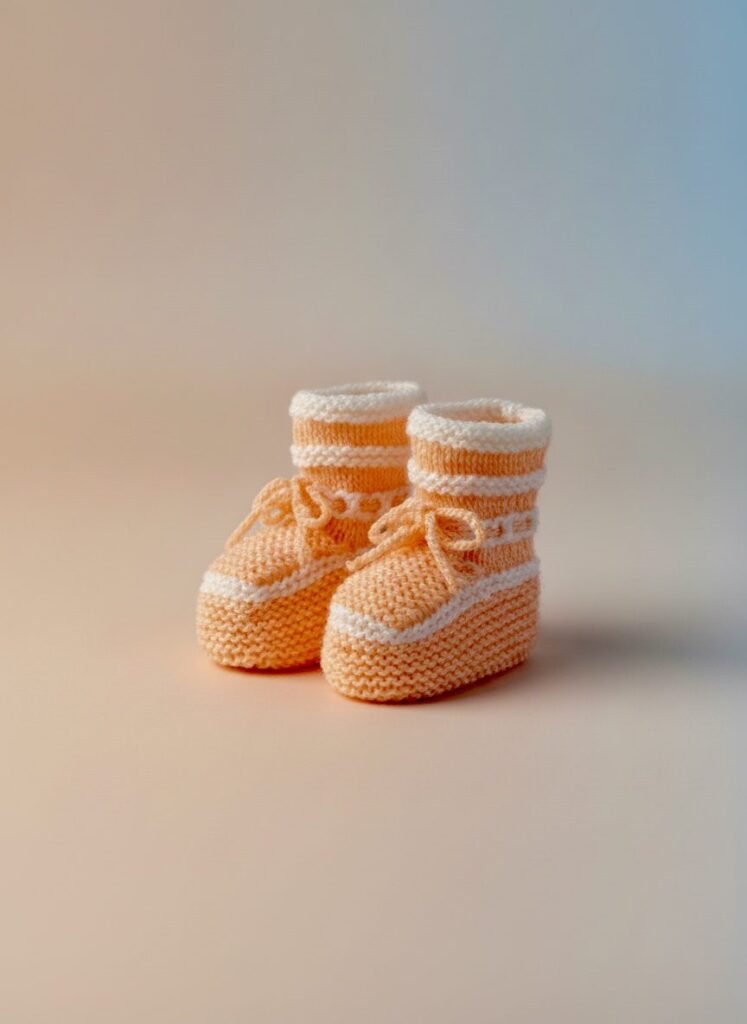 Chaussons bébé tricotés main orange, de 3 à 6 mois