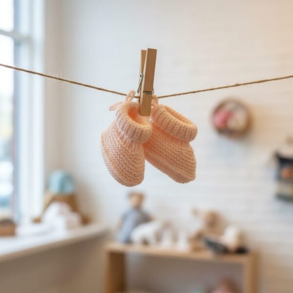 Chaussons bébé tricotés main roses, de 0 à 3 mois