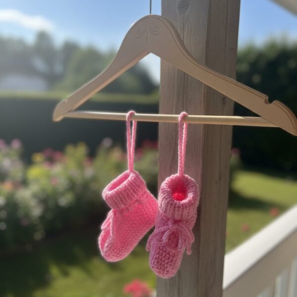Chaussons bébé tricotés main roses par Cri-Cri, de 3 à 6 mois