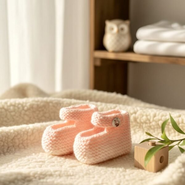 Chaussons bébé tricotés main roses par Cri-Cri, de 3 à 6 mois