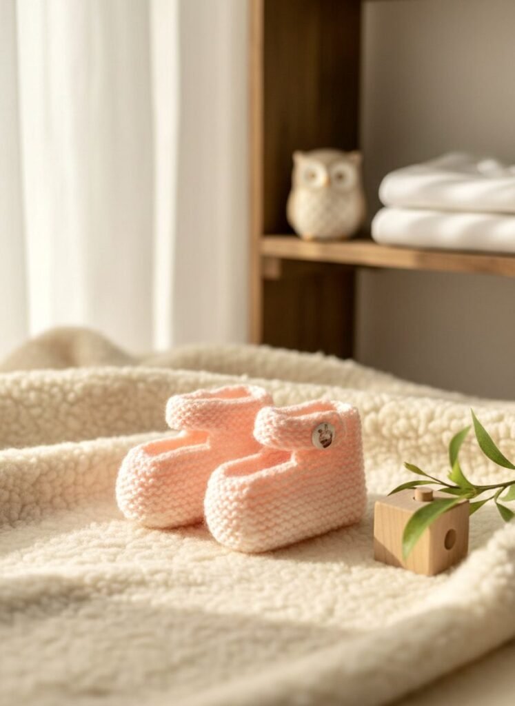 Chaussons bébé tricotés main roses par Cri-Cri, de 3 à 6 mois