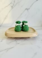 Chaussons bébé tricotés main verts par Cri-Cri, 3 mois