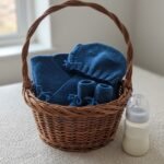 Ensemble bébé bonnet, brassière et chaussons tricoté main par Cri-Cri, de 6 à 9 mois