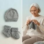 Ensemble bonnet et chaussons bébé tricoté main, de 0 à 3 mois