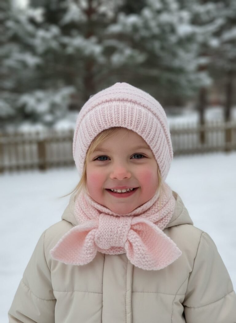Ensemble bonnet et écharpe enfant tricoté main, 2 ans