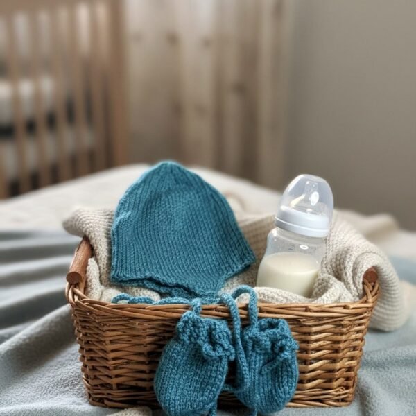 Ensemble bonnet et moufles bébé tricoté main, de 3 à 6 mois