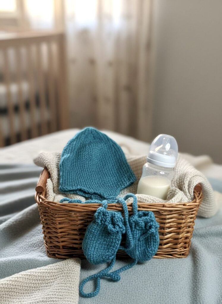 Ensemble bonnet et moufles bébé tricoté main, de 3 à 6 mois