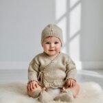 Ensemble bébé tricoté main beige