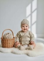 Ensemble bébé tricoté main beige, vue 2