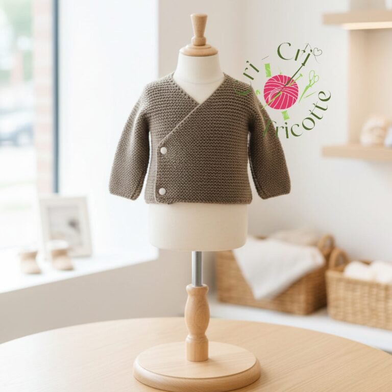 Gilet bébé tricoté main par Cri-Cri, de 3 à 6 mois
