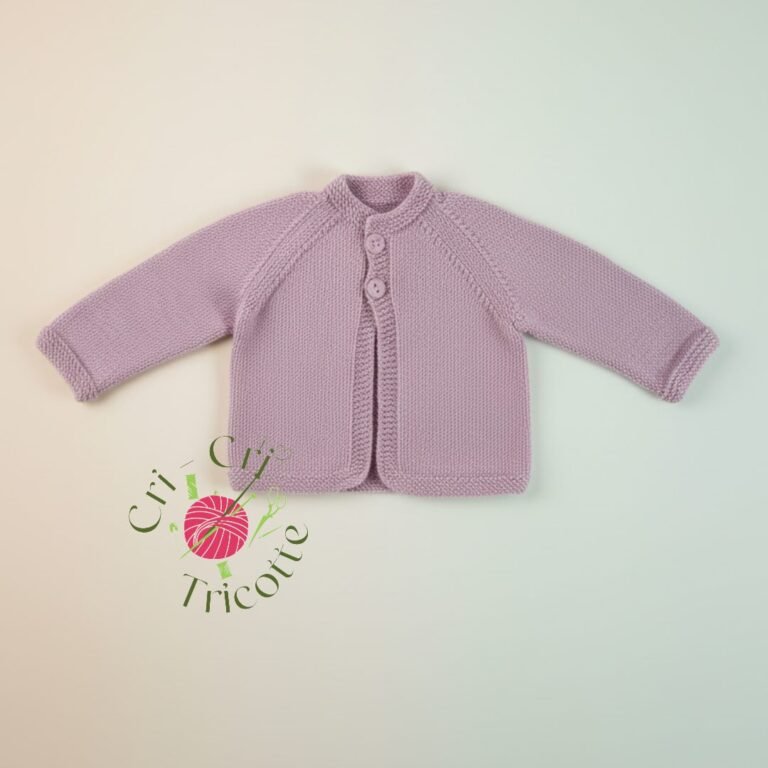 Gilet bébé tricoté main en mérinos, de 3 à 6 mois