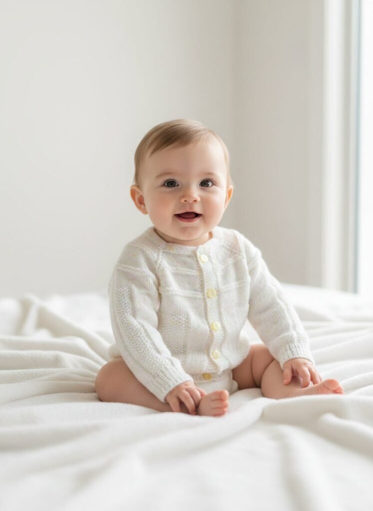 Gilet bébé tricoté main multicolore, de 6 à 9 mois