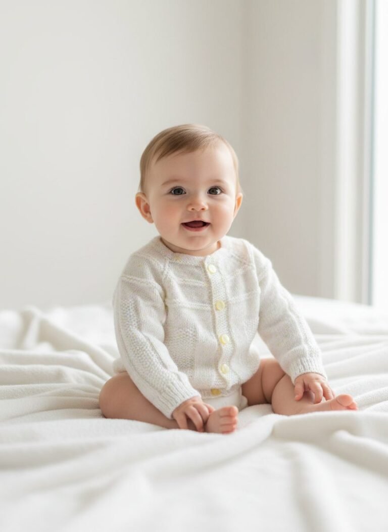 Gilet bébé tricoté main multicolore, de 6 à 9 mois