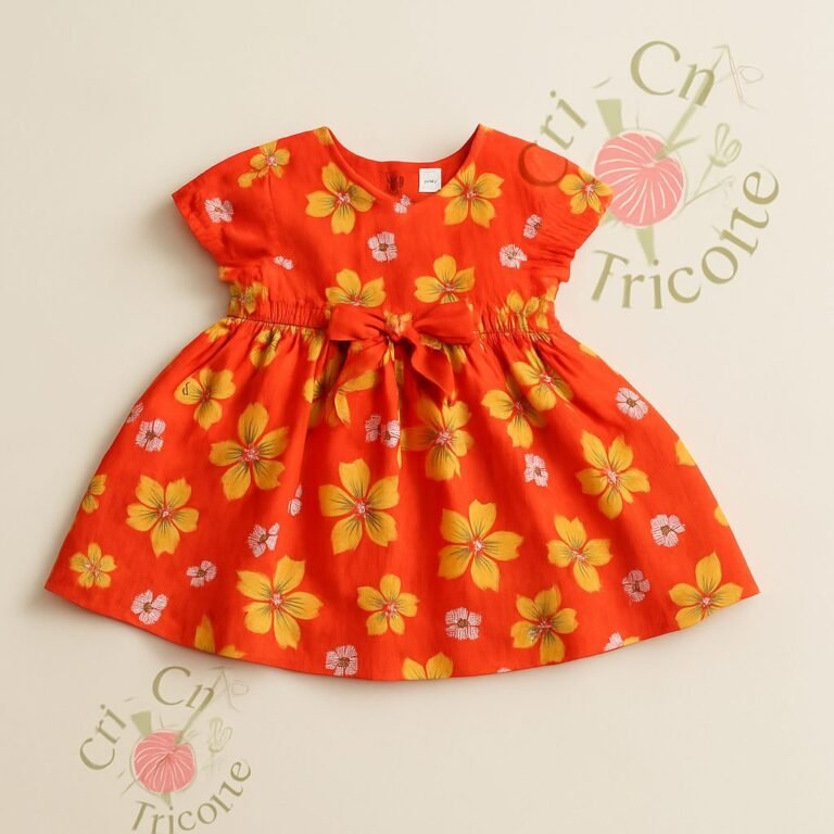 Robe bébé orange fleuri