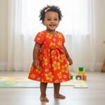 Robe bébé orange fleuri, vue 3