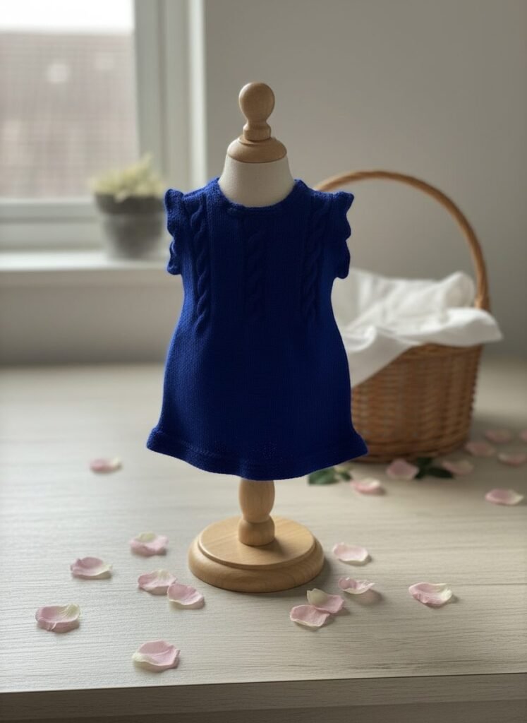 Robe fille tricotée main bleu roi, 2 ans