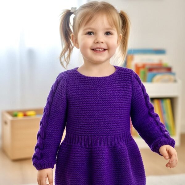 Robe fille tricotée main violette, 2 ans