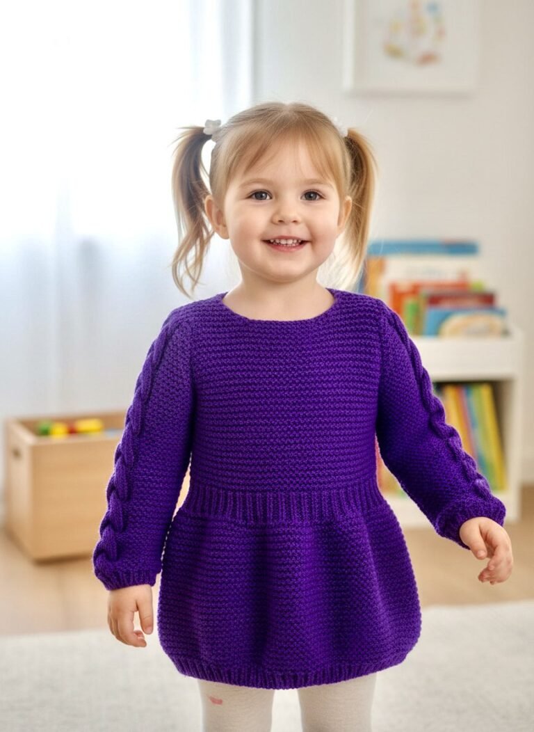 Robe fille tricotée main violette, 2 ans