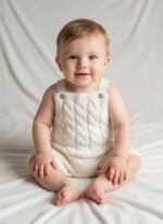 Salopette bébé torsadée tricotée main, de 3 à 6 mois