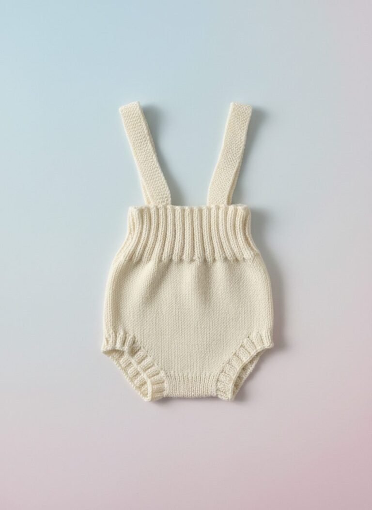 Salopette bébé tricotée main écrue, de 0 à 3 mois